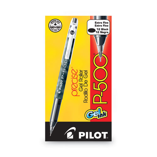 Image of Pilot® Precise P-500 Gel Pen, Stick, Extra-Fine 0.5 Mm, Black Ink, Black Barrel, Dozen