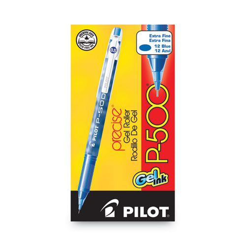 Image of Pilot® Precise P-500 Gel Pen, Stick, Extra-Fine 0.5 Mm, Blue Ink, Blue Barrel, Dozen