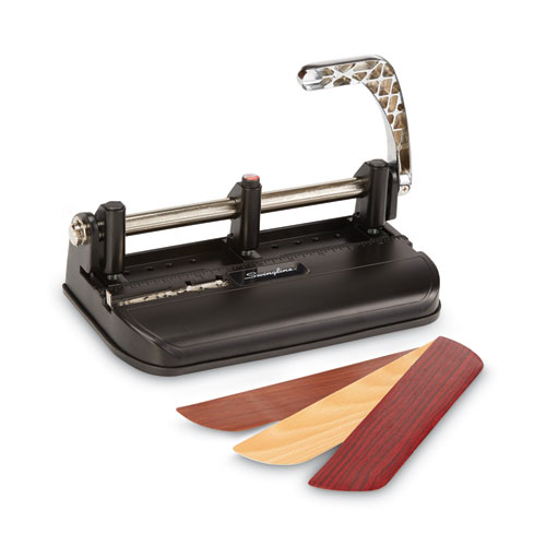 Image of Swingline® 40-Sheet Accented Heavy-Duty Lever Action Two- To Seven-Hole Punch, 11/32" Holes, Black/Woodgrain