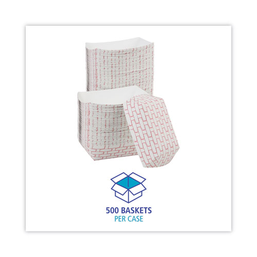 Paper Food Baskets, 2.5 lb Capacity, Red/White, 500/Carton