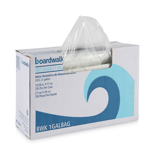 Image of Boardwalk® Reclosable Food Storage Bags, 1 Gal, 1.75 Mil, 10.5" X 11", Clear, 250/Box