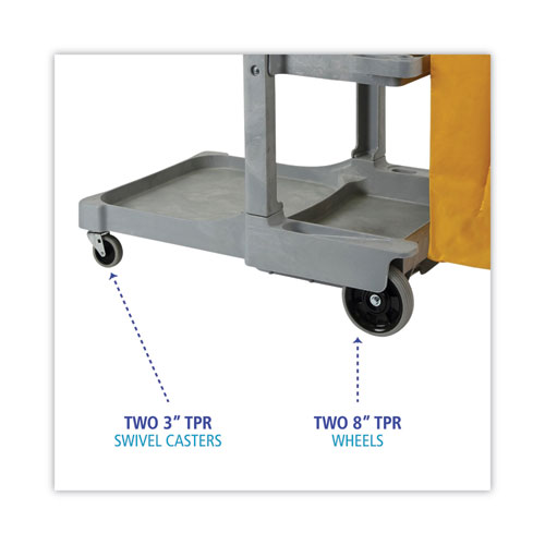 Image of Boardwalk® Janitor'S Cart, Plastic, 4 Shelves, 1 Bin, 22" X 44" X 38", Gray