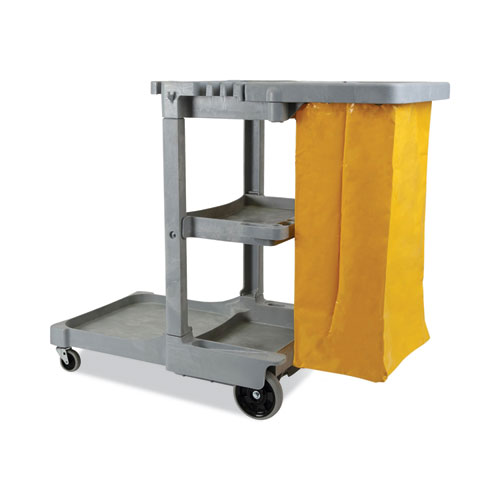 Image of Janitor's Cart, Plastic, 4 Shelves, 1 Bin, 22" x 44" x 38", Gray