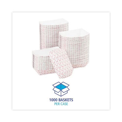 Image of Boardwalk® Paper Food Baskets, 0.25 Lb Capacity, 2.69 X 1.05 X 4, Red/White, 1,000/Carton