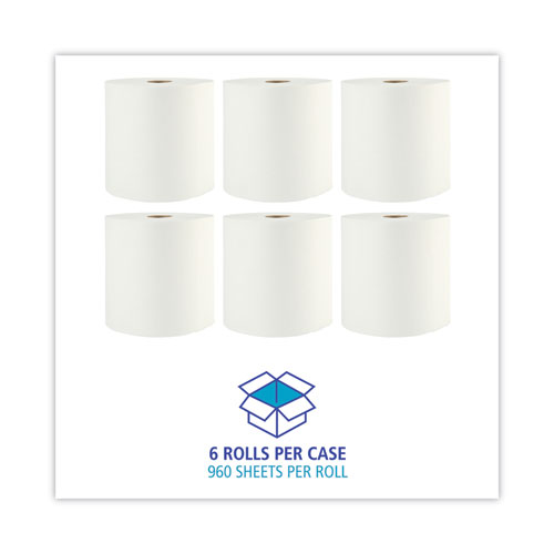 Boardwalk Xtra Roll Towels, 1-Ply, 8" x 800 ft, White, 6 Rolls/Carton
