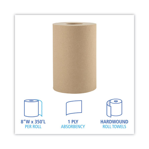Image of Hardwound Paper Towels, 1-Ply, 8" x 350 ft, Natural, 12 Rolls/Carton