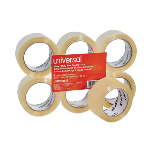 Image of Universal® Heavy-Duty Box Sealing Tape, 3" Core, 1.88" X 54.6 Yds, Clear, 6/Box