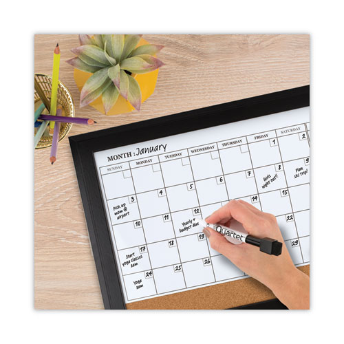 Home Decor Magnetic Dry Erase Board, Monthly Planning/Scheduling Calendar, 23" x 17", Tan/White Surface, Espresso Wood Frame