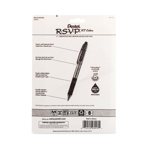 R.S.V.P. RT Ballpoint Pen, Retractable, Medium 1 mm, Assorted Ink Colors, Clear Barrel, 8/Pack