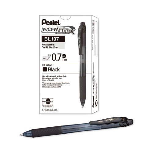 Image of Pentel® Energel-X Gel Pen, Retractable, Medium 0.7 Mm, Black Ink, Black Barrel, Dozen