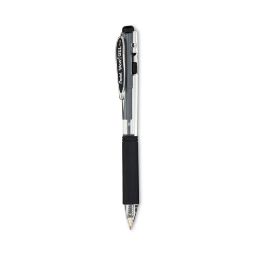 Image of Pentel® Wow! Gel Pen, Retractable, Medium 0.7 Mm, Black Ink, Clear/Black Barrel, 12/Pack