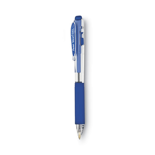 WOW! Gel Pen, Retractable, Medium 0.7 mm, Blue Ink, Clear/Blue Barrel, Dozen