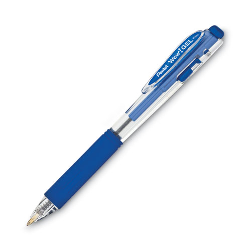 Image of Pentel® Wow! Gel Pen, Retractable, Medium 0.7 Mm, Blue Ink, Clear/Blue Barrel, Dozen