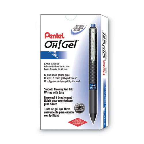 Image of Pentel® Oh! Gel Pen, Retractable, Medium 0.7 Mm, Blue Ink, Black Barrel, Dozen