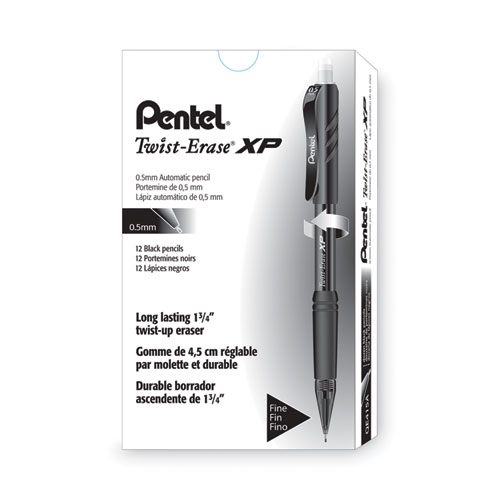 Image of Pentel® Twist-Erase Express Mechanical Pencil, 0.5 Mm, Hb (#2.5), Black Lead, Black Barrel, Dozen