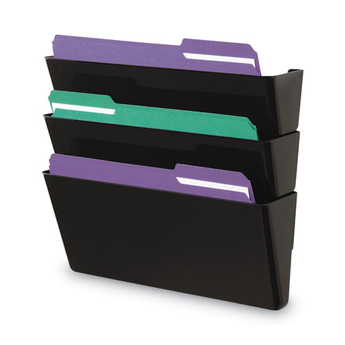 Image of Wall File Pockets, 3 Sections, Letter Size,13" x 4.13" x 14.5", Black, 3/Pack