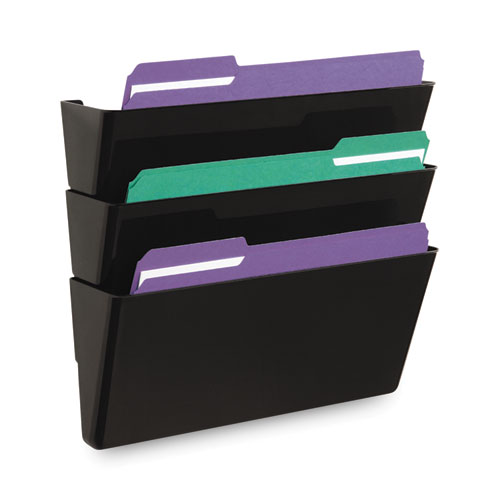 Image of Universal® Wall File Pockets, 3 Sections, Letter Size,13" X 4.13" X 14.5", Black, 3/Pack