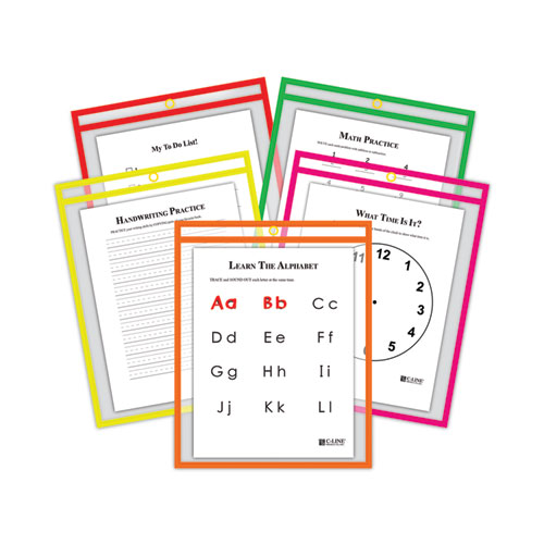 Image of C-Line® Reusable Dry Erase Pockets, 9 X 12, Assorted Neon Colors, 25/Box
