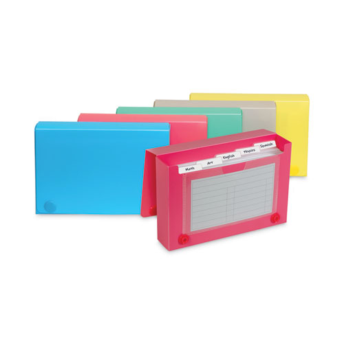 Index Card Case, Holds 100 3 x 5 Cards, 5.38 x 1.25 x 3.5, Polypropylene, Assorted Colors