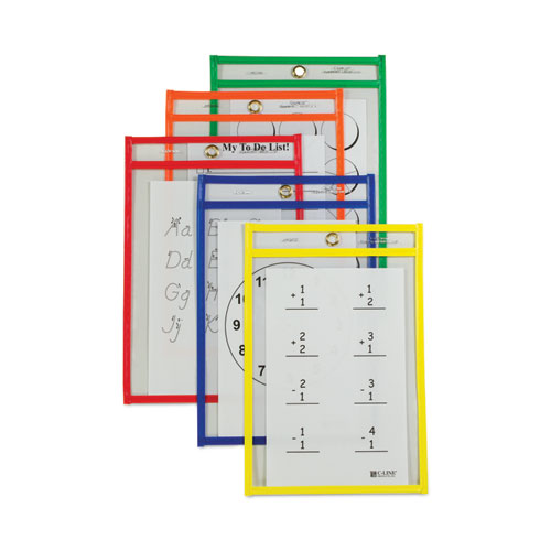 Reusable Dry Erase Pockets, 6 x 9, Assorted Primary Colors, 10/Pack