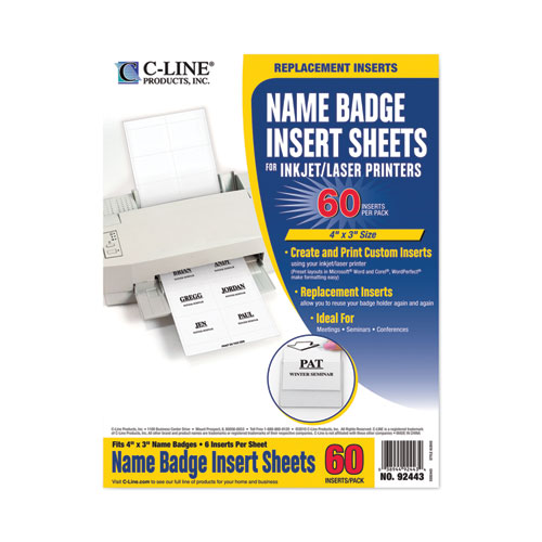 Image of C-Line® Name Badge Inserts, 4 X 3, White, 60/Pack