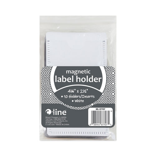 Slap-Stick Magnetic Label Holders, Side Load, 4.25 x 2.5, White, 10/Pack