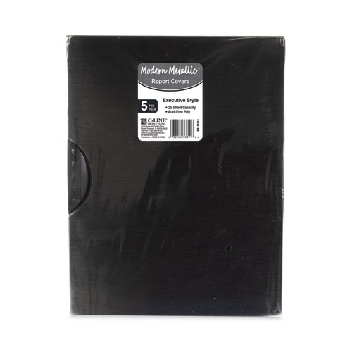 Modern Metallic Executive Style Report Cover, Swing Clip, 8.5 x 11, Black/Black, 5/Pack
