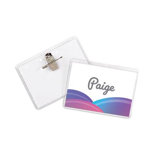 Image of Name Badge Kits, Top Load, 3 1/2 x 2 1/4, Clear, Combo Clip/Pin, 50/Box