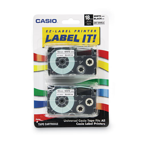 Tape Cassettes for KL Label Makers, 0.75" x 26 ft, Black on White, 2/Pack