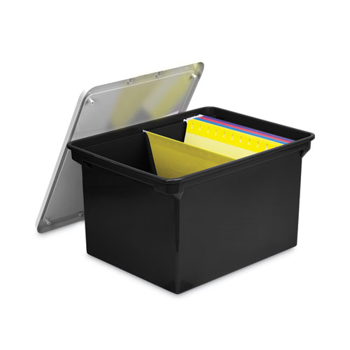 Image of Storex Plastic File Tote, Letter/Legal Files, 18.5" X 14.25" X 10.88", Black/Clear