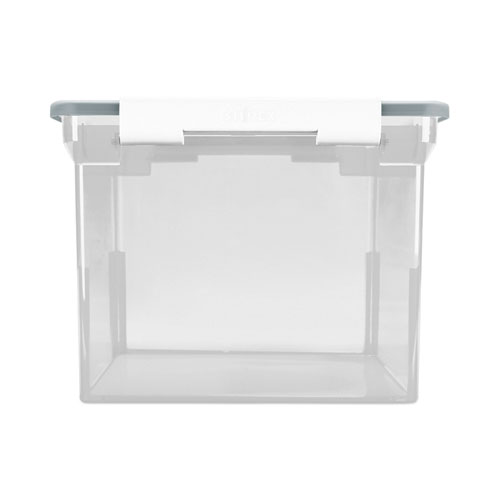 Image of Storex Portable File Tote With Locking Handles, Letter/Legal Files, 18.5" X 14.25" X 10.88", Clear/Silver