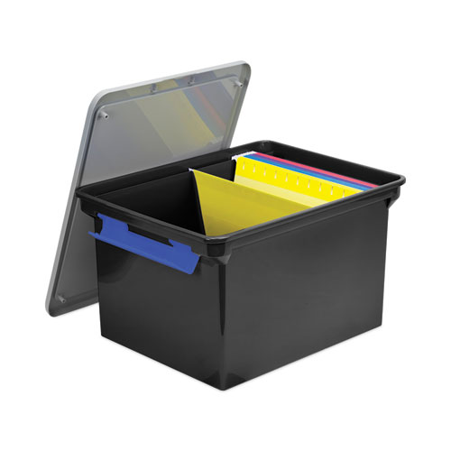 Image of Storex Portable File Tote With Locking Handles, Letter/Legal Files, 18.5" X 14.25" X 10.88", Black/Silver