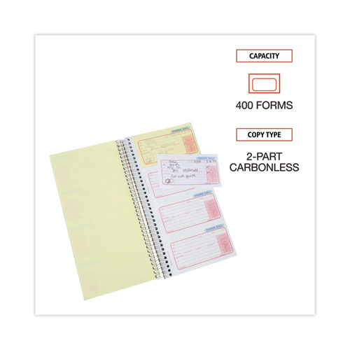 Image of Universal® Wirebound Message Books, Two-Part Carbonless, 5 X 2.75, 4 Forms/Sheet, 400 Forms Total