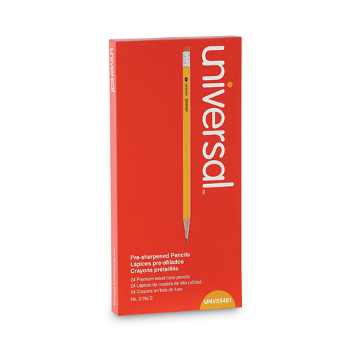 Image of Universal™ #2 Pre-Sharpened Woodcase Pencil, Hb (#2), Black Lead, Yellow Barrel, 24/Pack