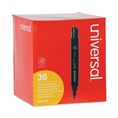 Image of Universal™ Chisel Tip Permanent Marker Value Pack, Broad Chisel Tip, Black, 36/Pack