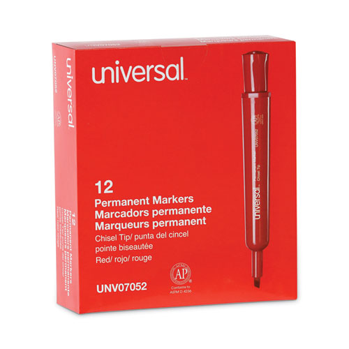 Universal™ Chisel Tip Permanent Marker, Broad Chisel Tip, Red, Dozen