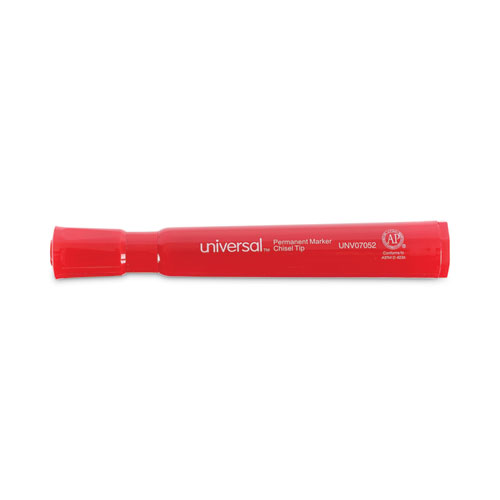 Image of Universal™ Chisel Tip Permanent Marker, Broad Chisel Tip, Red, Dozen