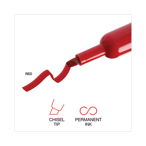 Image of Universal™ Chisel Tip Permanent Marker, Broad Chisel Tip, Red, Dozen