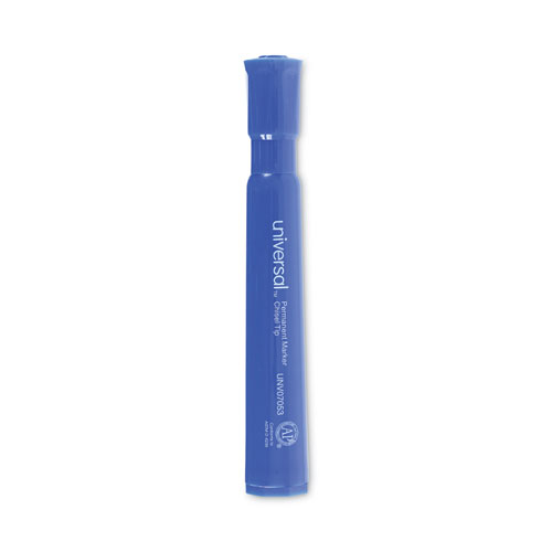 Image of Universal™ Chisel Tip Permanent Marker, Broad Chisel Tip, Blue, Dozen