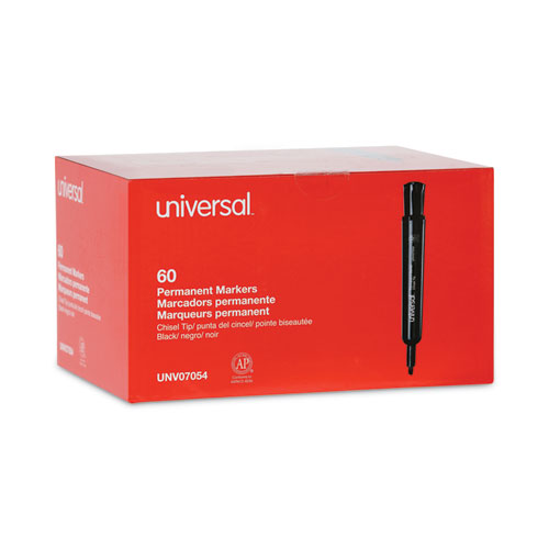 Image of Universal™ Chisel Tip Permanent Marker Value Pack, Broad Chisel Tip, Black, 60/Pack