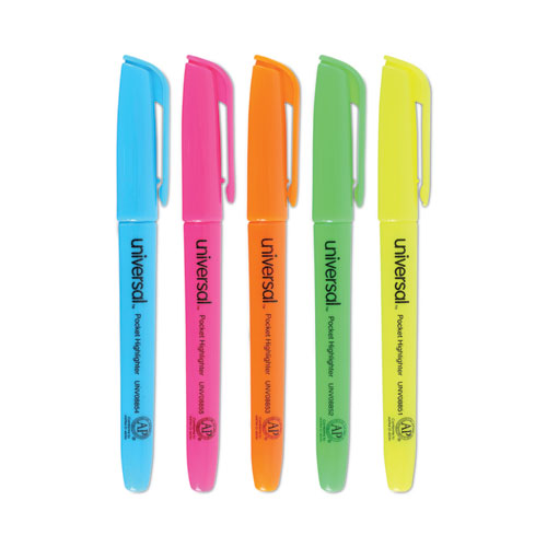 Image of Universal™ Pocket Highlighters, Assorted Ink Colors, Chisel Tip, Assorted Barrel Colors, 5/Set