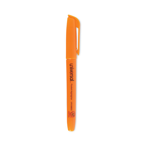 Universal™ Pocket Highlighters, Fluorescent Orange Ink, Chisel Tip, Orange Barrel, Dozen