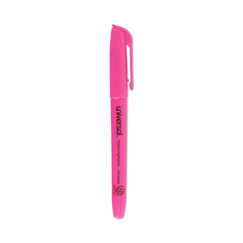 Image of Universal™ Pocket Highlighters, Fluorescent Pink Ink, Chisel Tip, Pink Barrel, Dozen