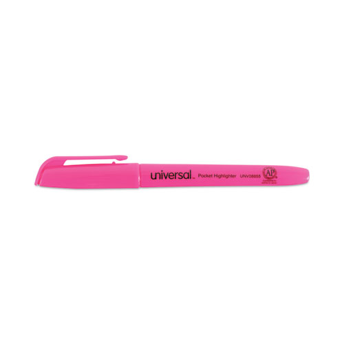 Image of Universal™ Pocket Highlighters, Fluorescent Pink Ink, Chisel Tip, Pink Barrel, Dozen