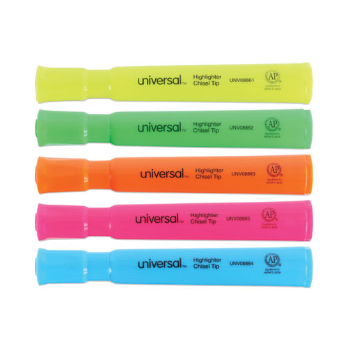 Image of Universal™ Desk Highlighters, Assorted Ink Colors, Chisel Tip, Assorted Barrel Colors, 5/Set