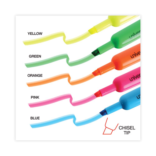 Image of Universal™ Desk Highlighters, Assorted Ink Colors, Chisel Tip, Assorted Barrel Colors, 5/Set