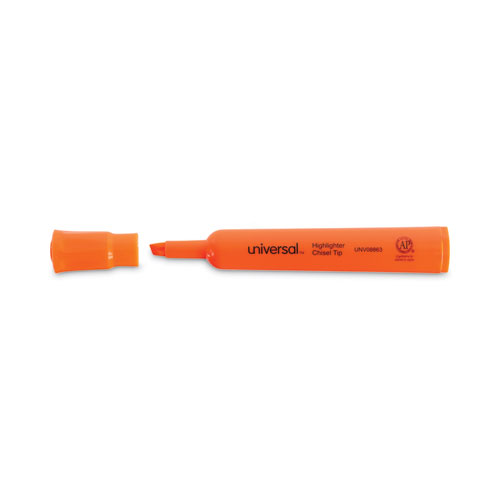 Image of Universal™ Desk Highlighters, Fluorescent Orange Ink, Chisel Tip, Orange Barrel, Dozen
