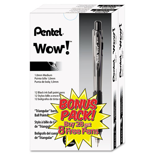 Pentel® WOW! Retractable Ballpoint Pen, 1mm, Assorted Barrel, Assorted Ink, 8/Pack