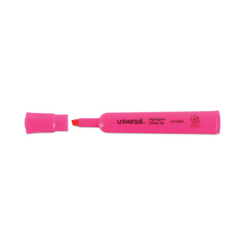 Image of Universal™ Desk Highlighters, Fluorescent Pink Ink, Chisel Tip, Pink Barrel, Dozen