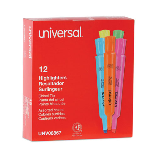 Image of Universal™ Desk Highlighters, Assorted Ink Colors, Chisel Tip, Assorted Barrel Colors, Dozen